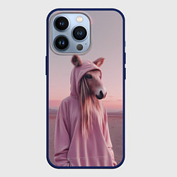 Чехол для iPhone 13 Pro Лошадка в худи, цвет: 3D-тёмно-синий