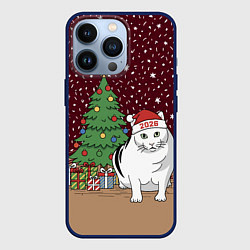 Чехол для iPhone 13 Pro Кот Бендер и ёлка, цвет: 3D-тёмно-синий