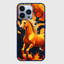 Чехол для iPhone 13 Pro Огненная лошадь и дерево, цвет: 3D-тёмно-синий