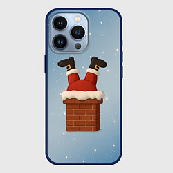Чехол для iPhone 13 Pro Санта торчит из трубы, цвет: 3D-тёмно-синий