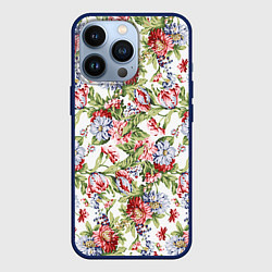 Чехол для iPhone 13 Pro Цветы, цвет: 3D-тёмно-синий
