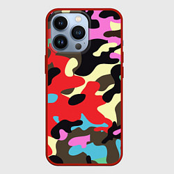 Чехол для iPhone 13 Pro Яркий камуфляж, цвет: 3D-красный