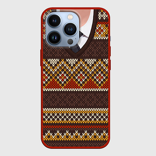 Чехол iPhone 13 Pro Зимний узор с галстуком / 3D-Красный – фото 1