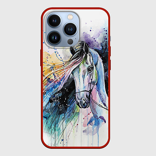 Чехол iPhone 13 Pro Акварельная лошадь / 3D-Красный – фото 1