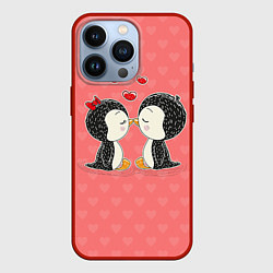 Чехол для iPhone 13 Pro Влюбленные пингвины, цвет: 3D-красный