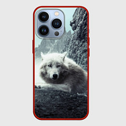 Чехол для iPhone 13 Pro Волк в горах, цвет: 3D-красный