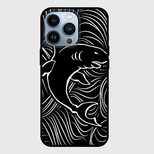 Чехол iPhone 13 Pro Акула в в морской пучине / 3D-Черный – фото 1