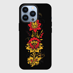 Чехол для iPhone 13 Pro Хохлома: цветы, цвет: 3D-черный