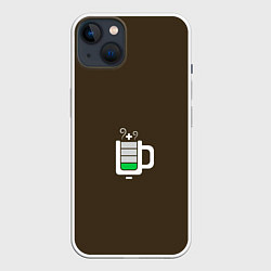 Чехол для iPhone 14 Plus Батарейка заряд чашка кофе, цвет: 3D-белый