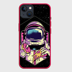Чехол для iPhone 14 Plus Пицца, пончик и космос, цвет: 3D-малиновый