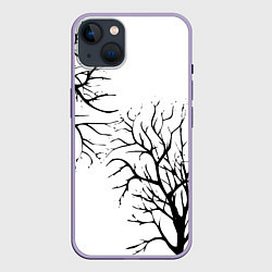 Чехол для iPhone 14 Plus Черные ветки деревьев на белом фоне, цвет: 3D-серый
