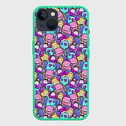 Чехол для iPhone 14 Plus Человечки с наушниками, цвет: 3D-мятный