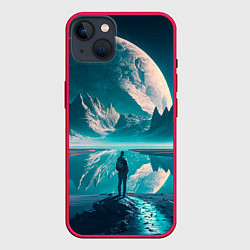 Чехол для iPhone 14 Plus Человек на неизвестной планете, цвет: 3D-малиновый