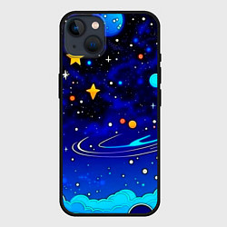 Чехол для iPhone 14 Plus Мультяшный космос темно-синий, цвет: 3D-черный