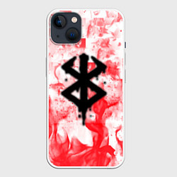 Чехол для iPhone 14 Plus Берсерк лого в огне, цвет: 3D-белый