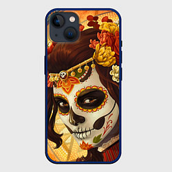 Чехол для iPhone 14 Plus Девушка. Сахарный череп, цвет: 3D-тёмно-синий