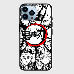 Чехол для iPhone 14 Pro Max Kimetsu no yaiba чернобелый аниме коллаж, цвет: 3D-черный