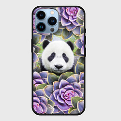 Чехол для iPhone 14 Pro Max Панда среди цветов, цвет: 3D-черный