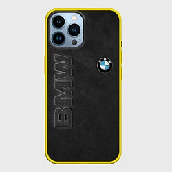 Чехол для iPhone 14 Pro Max BMW LOGO AND INSCRIPTION, цвет: 3D-желтый