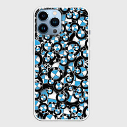 Чехол для iPhone 14 Pro Max BMW PATTERN LOGO, цвет: 3D-белый