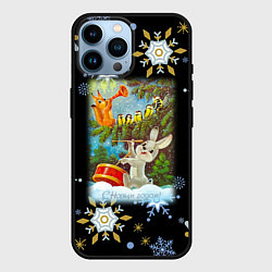Чехол для iPhone 14 Pro Max Новый год зайчик играет на барабане, цвет: 3D-черный