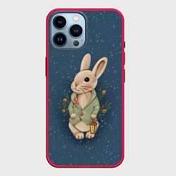 Чехол для iPhone 14 Pro Max Кролик с фонариком, цвет: 3D-малиновый