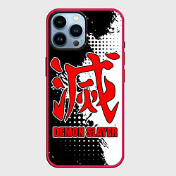 Чехол для iPhone 14 Pro Max Клинок рассекающий демонов - Красный логотип, цвет: 3D-малиновый