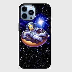 Чехол для iPhone 14 Pro Max Космонавт Гомер Симпсон на пончике - нейросеть, цвет: 3D-черный