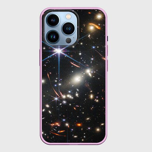 Чехол iPhone 14 Pro NASA: Скопление Галактик / 3D-Сиреневый – фото 1