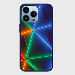 Чехол для iPhone 14 Pro Неоновые лучи разных цветов - Синий, цвет: 3D-тёмно-синий