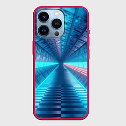 Чехол для iPhone 14 Pro Неоновый коридор лаборатории - Синий, цвет: 3D-малиновый