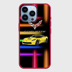 Чехол для iPhone 14 Pro Chevrolet Corvette - гоночная команда - Motorsport, цвет: 3D-малиновый