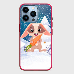 Чехол для iPhone 14 Pro Зайчик с морковкой, цвет: 3D-малиновый
