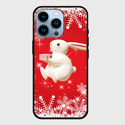 Чехол для iPhone 14 Pro Новогодний объемный кролик, цвет: 3D-черный