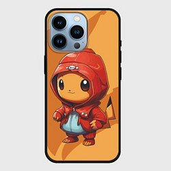 Чехол для iPhone 14 Pro Забавный пикачу в красном плаще, цвет: 3D-черный