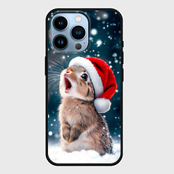 Чехол для iPhone 14 Pro Милый кролик - первый снег, цвет: 3D-черный