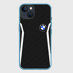 Чехол для iPhone 14 BMW CARBON БМВ КАРБОН, цвет: 3D-голубой