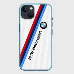 Чехол для iPhone 14 BMW Motorsport: White Carbon, цвет: 3D-голубой