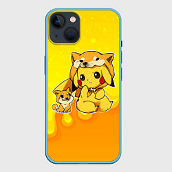 Чехол для iPhone 14 Пикачу и корги, цвет: 3D-голубой