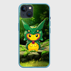 Чехол для iPhone 14 Пикачу дракон, цвет: 3D-голубой