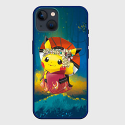 Чехол для iPhone 14 Пикачу гейша, цвет: 3D-тёмно-синий