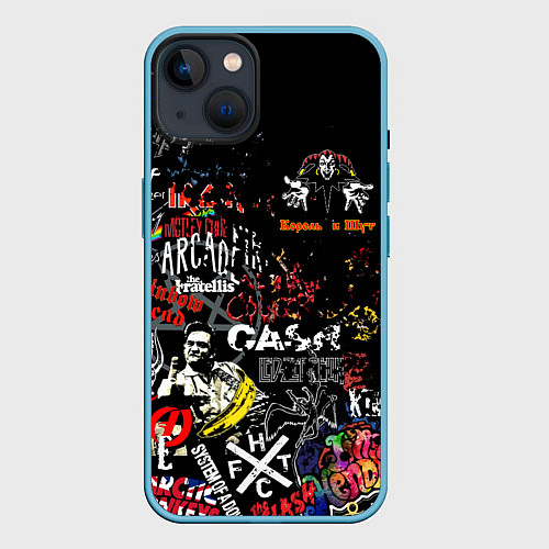 Чехол iPhone 14 КОРОЛЬ И ШУТ ЛОГО РОК ГРУПП / 3D-Голубой – фото 1
