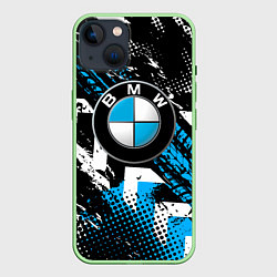 Чехол для iPhone 14 Следы от шин BMW, цвет: 3D-салатовый
