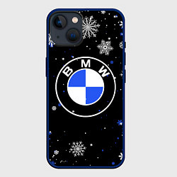 Чехол для iPhone 14 НОВОГОДНИЙ БМВ НОВЫЙ ГОД BMW, цвет: 3D-тёмно-синий