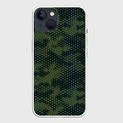 Чехол для iPhone 14 Абстрактный геометрический зеленый камуфляж, цвет: 3D-белый
