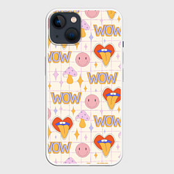 Чехол для iPhone 14 WOW ПАТТЕРН В СТИЛЕ 70х, цвет: 3D-белый