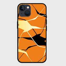 Чехол для iPhone 14 Абстрактные полосы на оранжевом фоне, цвет: 3D-черный