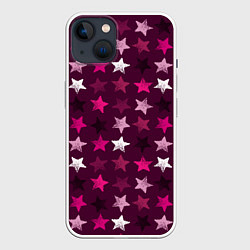 Чехол для iPhone 14 Бордовые звезды, цвет: 3D-белый