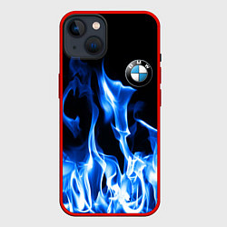 Чехол для iPhone 14 BMW fire, цвет: 3D-красный