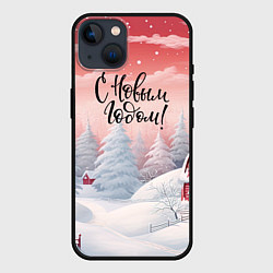 Чехол для iPhone 14 Красный закат новый год, цвет: 3D-черный